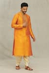 Buy_Arihant Rai Sinha_Orange Kurta Art Silk Embroidered Thread Work Mandarin Collar Set _Online_at_Aza_Fashions