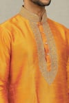 Shop_Arihant Rai Sinha_Orange Kurta Art Silk Embroidered Thread Work Mandarin Collar Set _Online_at_Aza_Fashions