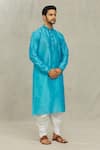 Shop_Arihant Rai Sinha_Blue Kurta Art Silk Embroidered Dori Work And Dhoti Pant Set _Online_at_Aza_Fashions