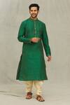 Buy_Arihant Rai Sinha_Green Silk Embroidery Thread Collar Kurta Set_at_Aza_Fashions