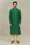 Arihant Rai Sinha_Green Silk Embroidery Thread Collar Kurta Set_Online_at_Aza_Fashions