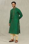 Buy_Arihant Rai Sinha_Green Silk Embroidery Thread Collar Kurta Set_Online_at_Aza_Fashions