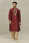 Buy_Arihant Rai Sinha_Maroon Kurta Art Silk Embroidered Dori Work Vintage Yoke Set _at_Aza_Fashions