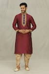 Buy_Arihant Rai Sinha_Maroon Kurta Art Silk Embroidered Dori Work Vintage Yoke Set _Online_at_Aza_Fashions