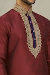 Shop_Arihant Rai Sinha_Maroon Kurta Art Silk Embroidered Dori Work Vintage Yoke Set _Online_at_Aza_Fashions