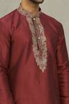 Shop_Arihant Rai Sinha_Maroon Kurta Art Silk Embroidered Dori And Thread Work Floral Set _Online_at_Aza_Fashions
