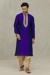 Buy_Arihant Rai Sinha_Blue Silk Embroidery Dori Work Yoke Kurta Set_at_Aza_Fashions