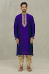 Arihant Rai Sinha_Blue Silk Embroidery Dori Work Yoke Kurta Set_Online_at_Aza_Fashions