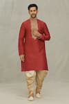 Buy_Arihant Rai Sinha_Maroon Silk, Cotton Embroidery Floral Straight Kurta Set _at_Aza_Fashions