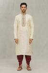Arihant Rai Sinha_Beige Kurta Art Silk Embroidered Thread Swirl Work Set _Online_at_Aza_Fashions