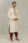 Buy_Arihant Rai Sinha_Beige Kurta Art Silk Embroidered Thread Swirl Work Set _Online_at_Aza_Fashions