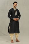 Buy_Arihant Rai Sinha_Black Silk Embroidery Swirl Pattern Kurta Set _at_Aza_Fashions