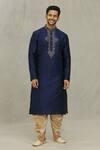 Buy_Arihant Rai Sinha_Blue Silk Embroidery Floral Thread Yoke Kurta Set _at_Aza_Fashions