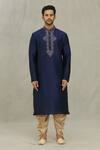 Shop_Arihant Rai Sinha_Blue Silk Embroidery Floral Thread Yoke Kurta Set _at_Aza_Fashions