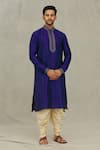 Buy_Arihant Rai Sinha_Blue Silk Embroidery Striped Thread Kurta Set_at_Aza_Fashions