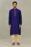 Arihant Rai Sinha_Blue Silk Embroidery Striped Thread Kurta Set_Online_at_Aza_Fashions