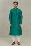 Arihant Rai Sinha_Green Silk Embroidery Leaf Thread Yoke Kurta Set_Online_at_Aza_Fashions