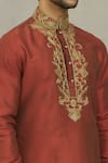 Shop_Arihant Rai Sinha_Maroon Silk Embroidery Vintage Pattern Thread Work Kurta Set_Online_at_Aza_Fashions