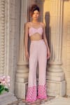 Tabeer India_Pink Net Embroidered Cutdana Noodle Strap Bustier Top With Trouser _Online_at_Aza_Fashions