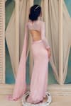 Shop_TABEER INDIA_Pink Georgette Hand Embellished Pre-draped Thigh Slit Saree With Blouse _at_Aza_Fashions