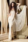 Buy_TABEER INDIA_Ivory Net And Georgette Hand Embellished Sequins Pre-draped Saree & Cape Set _at_Aza_Fashions