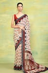 Buy_Nazaakat by Samara Singh_Beige Cotton Blend Printed Bouquet Mehr Saree With Running Blouse_at_Aza_Fashions