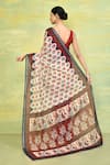 Shop_Nazaakat by Samara Singh_Beige Cotton Blend Printed Bouquet Mehr Saree With Running Blouse_at_Aza_Fashions