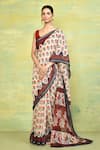 Buy_Nazaakat by Samara Singh_Beige Cotton Blend Printed Bouquet Mehr Saree With Running Blouse_Online_at_Aza_Fashions