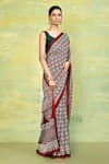 Buy_Khwaab by Sanjana Lakhani_Maroon Crepe Digital Printed Ajrakh Saree With Running Blouse _Online_at_Aza_Fashions