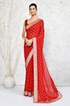 Buy_Nazaakat by Samara Singh_Red Georgette Printed Polka Dot Saree With Running Blouse_at_Aza_Fashions