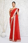 Buy_Nazaakat by Samara Singh_Red Georgette Printed Polka Dot Saree With Running Blouse_Online_at_Aza_Fashions