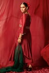 Shop_TABEER INDIA_Red Anarkali Silk Chanderi Embellished Dabka V Neck Sequin Palazzo Set _at_Aza_Fashions