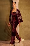 Tabeer India_Wine Silk Velvet Embellished Resham Dress Solid With Jacket _Online_at_Aza_Fashions