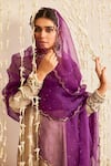Buy_Tabeer India_Grey Kurta Raw Silk Embellished Resham Scoop Neck Palazzo Set