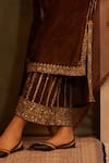 TABEER INDIA_Brown Kurta Silk Velvet Embellished Aari Round Floral Set _Online_at_Aza_Fashions