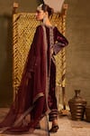 Shop_TABEER INDIA_Wine Kurta Silk Velvet Embellished Resham Round Set _at_Aza_Fashions