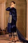 Shop_TABEER INDIA_Blue Kurta And Pant Silk Velvet Embellished Aari V Neck Neckline Set _at_Aza_Fashions