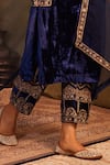 Buy_TABEER INDIA_Blue Kurta And Pant Silk Velvet Embellished Aari V Neck Neckline Set _Online_at_Aza_Fashions