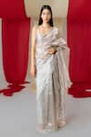 Buy_Ekaya_Grey Tissue Handwoven Stripe Saree  _at_Aza_Fashions