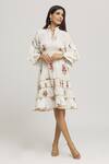 Buy_Kunwaraniritu_Cream Cotton Print Floral Pleated Collar Vine Dress  _Online_at_Aza_Fashions