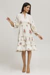 Shop_Kunwaraniritu_Cream Cotton Print Floral Pleated Collar Vine Dress  _Online_at_Aza_Fashions