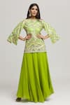Buy_Kunwaraniritu_Green Georgette Embroidery Geometric Round Mirror Tunic With Skirt _at_Aza_Fashions