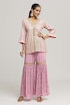 Buy_Kunwaraniritu_Pink Georgette Embroidery Chikankari V Neck Kurta With Sharara  _at_Aza_Fashions