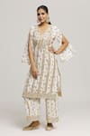 Buy_Kunwaraniritu_White Cotton Embroidery Zardozi Tear Drop Neck Kurta With Pant  _at_Aza_Fashions