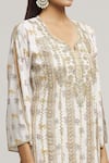 Buy_Kunwaraniritu_White Cotton Embroidery Zardozi Tear Drop Neck Kurta With Pant  _Online_at_Aza_Fashions