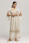 Kunwaraniritu_White Cotton Embroidery Zardozi Tear Drop Neck Kurta With Pant  _at_Aza_Fashions