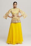 Buy_Kunwaraniritu_Yellow Georgette Embroidery Mirror And Thread Tunic With Skirt  _at_Aza_Fashions