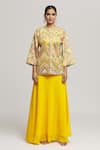 Kunwaraniritu_Yellow Georgette Embroidery Mirror And Thread Tunic With Skirt  _Online_at_Aza_Fashions