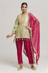 Buy_Kunwaraniritu_Green Cotton Embroidery Gota Notched Neck Tunic Pant Set  _at_Aza_Fashions