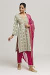 Buy_Kunwaraniritu_Green Cotton Embroidery Zardozi Tear Drop Neck Kurta Pant Set  _at_Aza_Fashions